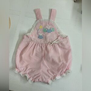 Vintage Pink Striped Romper with Bunny Design